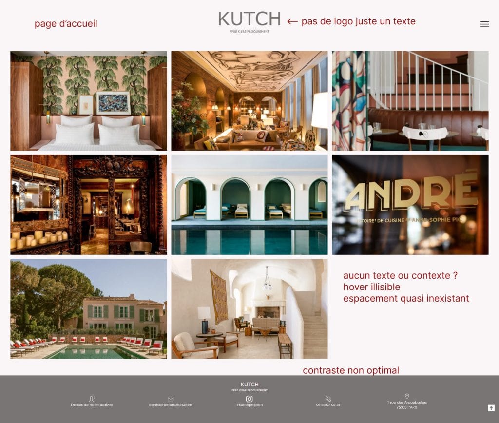 capture d'écran du site de départ de KUTCH avant sa refonte