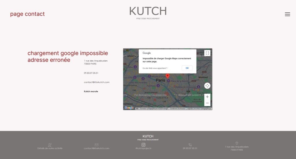 capture d'écran du site de départ de KUTCH avant sa refonte